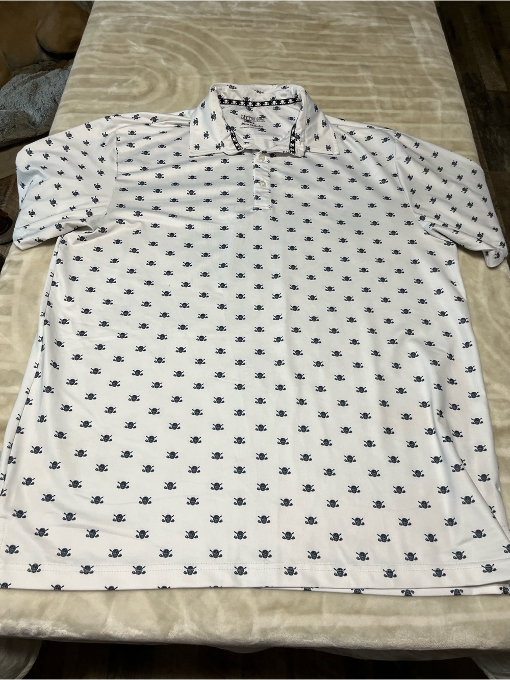 Tattoo Golf XL Men's White Polo Shirt with Navy Micro Print